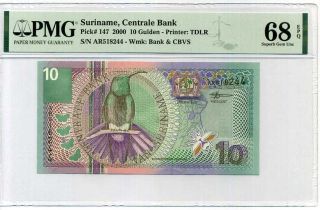 Suriname 10 Gulden 2000 P 147 Gem Unc Pmg 68 Epq Top