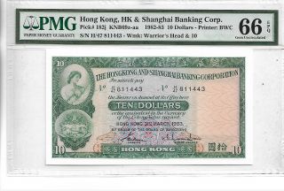 Tt Pk 182j 1982 - 83 Hong Kong Hk & Shanghai Banking Corp 10 Dollars Pmg 66 Epq