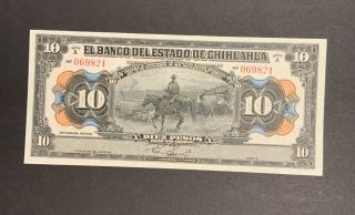 1913 El Banco Del Estado De Chihuahua - 10 Pesos Bank Note.  Crisp.  Uncirculated