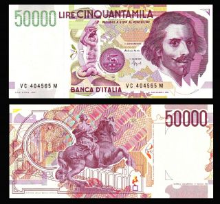 Italy,  50,  000 (50000) Lire D.  1992,  P - 116c Xf - Aunc Gian Lorenzo Bernini
