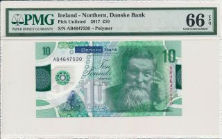 Danske Bank Ireland - Northern 10 Pounds 2017 Pmg 66epq Polymer