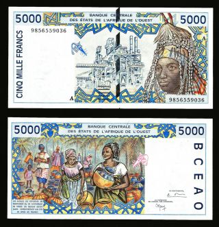 West African States,  Ivory Coast 5000 Francs 1998,  Unc,  P - 113ah