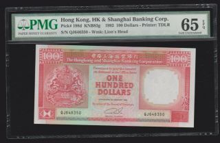 P - 198d 1992 Hong Kong Shanghai Bank $100 Dollars Pmg 65 Epq Hundred Unc Hsbc