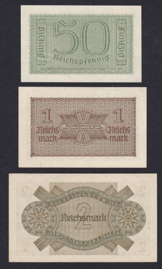 Germany 0.  50,  1,  2,  5,  20,  50 Reichsmark 1940 - 1945,  Set 6 bank.  AU - UNC (25) 3