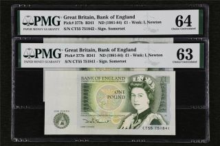 1981 - 84 Great Britain Bank Of England 1 Pound Pick 377b Pmg 64/63 Choice Unc 2p