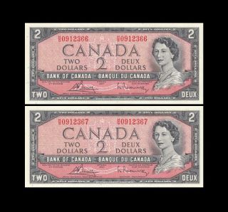 1954 Bank Of Canada Qeii $2 Bouey & Rasminsky " H/g " Pair ( (gem Unc))