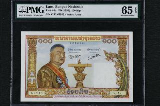 1957 Laos Banque Nationale 100 Kip Pick 6a Pmg 65 Epq Gem Unc