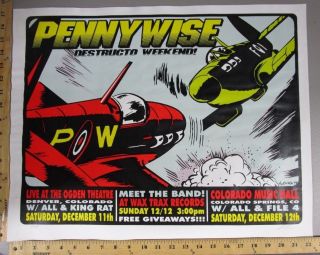 1999 Rock Concert Poster Pennywise Lindsey Kuhn S/n Le 200 Colorado Planes