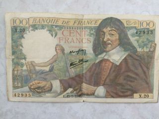 Paper Money - Currency Banque De France,  100 Cent Francs,  1942 U.  15=5=1942.  U.