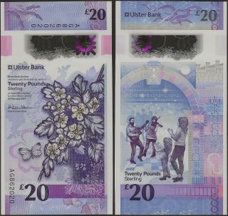 Northern Ireland 20 Pounds Ulster Bank Unc 2020 Polymer B941a @ Ebanknoteshop