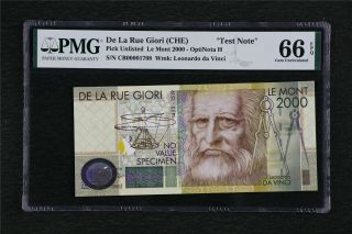 De La Rue Giori (che) " Test Note " Pick Unl Le Mont 2000 - Optinota H Pmg 66 Epqunc
