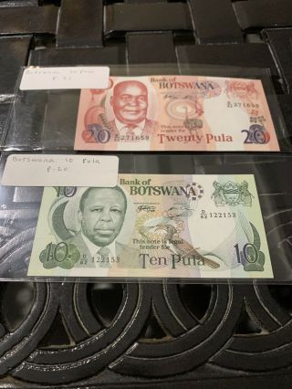 Botswana 20 10 Pula Nd 1999 P 21 20 Unc Price For Both
