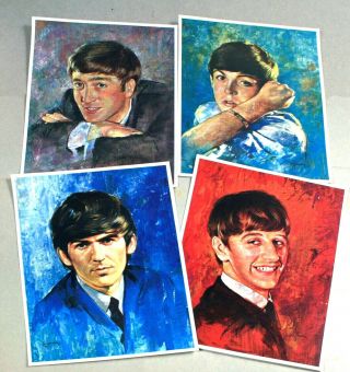 Beatles Set Of 4 Heavy Stock Cardboard Portraits - Full Color - 1964 - Estq