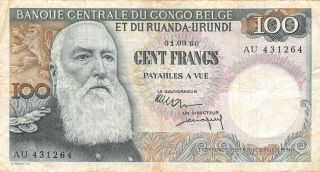 Belgian Congo 100 Francs 1.  9.  1960 P 33c Series Au Circulated Banknote B25