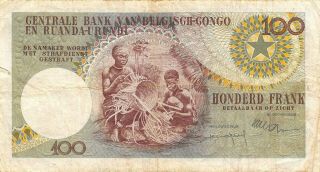 Belgian Congo 100 Francs 1.  9.  1960 P 33c Series AU Circulated Banknote B25 2