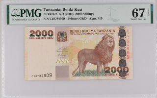Tanzania 2000 Shillingi Nd 2009 P 37 B Gem Unc Pmg 67 Epq