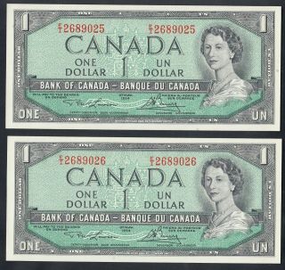 1954 CANADA 1 DOLLAR BANK NOTES LAWSON / BOUEY CONSECUTIVE X4 2