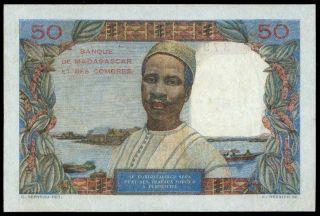 Madagascar & Comoros 50 Francs First Issue 1950 - 51 Pick 45a Xf,  Rare Note