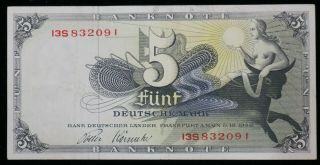 Germany 5 Funf Deutsche Mark Bank Note – 1948 Issue – 13s 832091 Xf/au