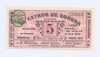 Mexico Sonora 5 Centavos 1915 Au P - S1077a