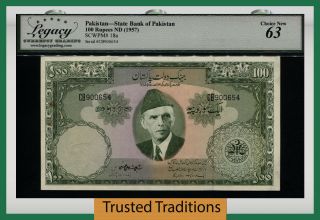 Tt Pk 18a Nd (1957) Pakistan State Bank 100 Rupees Ali Jinnah Lcg 63 Choice