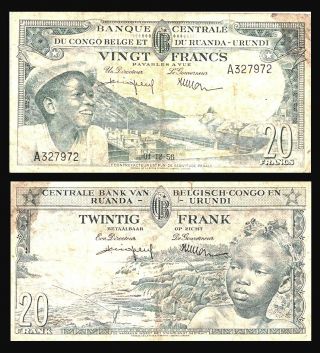 Belgian Congo Conge Belge 1956 20 Francs P 31a Ruanda - Urundi