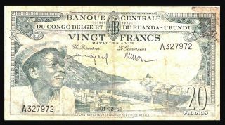 BELGIAN CONGO CONGE BELGE 1956 20 Francs P 31a RUANDA - URUNDI 2