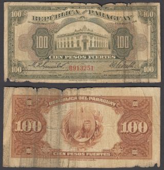 Paraguay 100 Pesos 1923 (g - Vg) Banknote P - 168