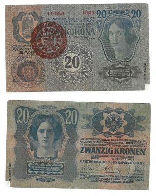 Hungary Magyarorszag,  Temes Varmegye Double Ovp 20 Kronen / Korona 1913