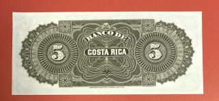 Costa Rica 5 Pesos 1899 Pick S163r1 UNC.  (2237) 2