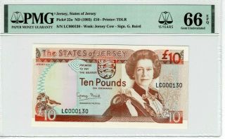 Jersey State Of Jersey P 22a 1993 (nd) 10 Pounds Low Number 130 Pmg 66 Epq