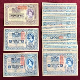 Austria 1000,  10,  000 Kronen 1919 27 Notes F To Vf,