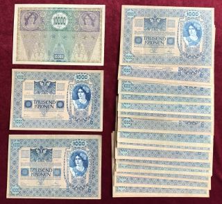 Austria 1000,  10,  000 Kronen 1919 27 Notes F to VF, 2