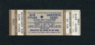 1987 Bob Dylan Grateful Dead Concert Ticket Jfk Philadelphia Pa