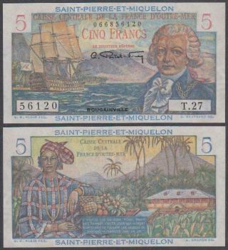 Saint Pierre And Miquelon,  5 Francs,  Nd (1950 - 60),  Unc,  P - 22