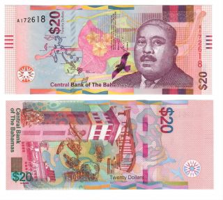 Bahamas Unc $20 Dollars Banknote (2018) P - 80 Paper Money A Prefix
