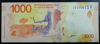 Argentina Banknote 1000 Pesos,  P.  366 Unc 2019 Sandleris/monzo (series F) Hornero