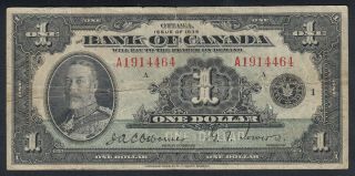 1935 Bank Of Canada 1 Dollar Bank Note - English