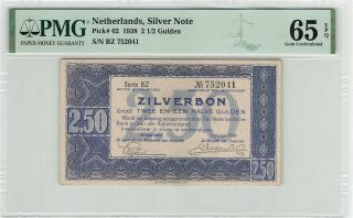 Netherlands 2½ Gulden 1938 Silver Note Pick 62 Pmg Gem Uncirculated 65 Epq