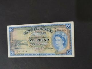 Bermuda Government.  1 Pound.  1 - 5 - 1957 Very Strong Colors (pick 20b).  Vf.