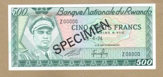 Rwanda: 500 Francs Banknote,  (unc),  P - 11s,  19.  04.  1974,