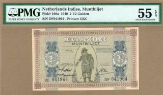 Netherlands Indies: 2 ½ Gulden Banknote,  (au Pmg55),  P - 109a,  15.  06.  1940,