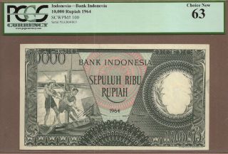 Indonesia: 10000 Rupiah Banknote,  (unc Pcgs63),  P - 100,  1964,