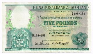 1957 National Bank Of Scotland 5 Pounds Note - P262