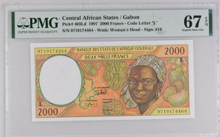 Central African States Gabon 2000 Fr.  1997 P 403l Gem Unc Pmg 67 Epq Top