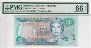 2000 Bermuda 2 Dollars P - 50a S/n C/1 154380 Pmg 66 Epq Gem Unc