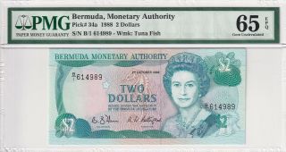 1988 Bermuda 2 Dollars P - 34a S/n B/1614989 Pmg 65 Epq Gem Unc