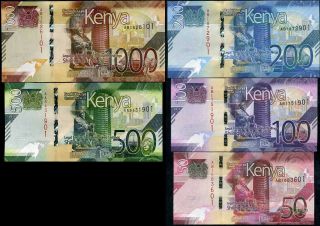 KENYA SET 5 UNC 50 100 200 500 1,  000 SHILLINGS 2019 P DESIGN UNC 2