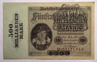 1923 Germany 500 Milliarden Mark P - 124a Overprint On P - 87 Banknote