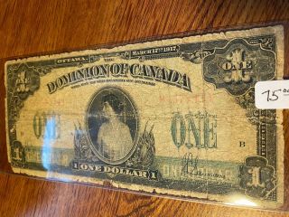 1917 Dominion Of Canada One Dollar Note.  Pinholes.